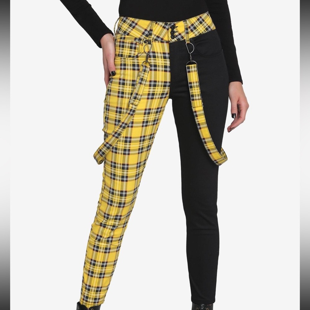 Hot Topic Yellow Plaid Split Jeans